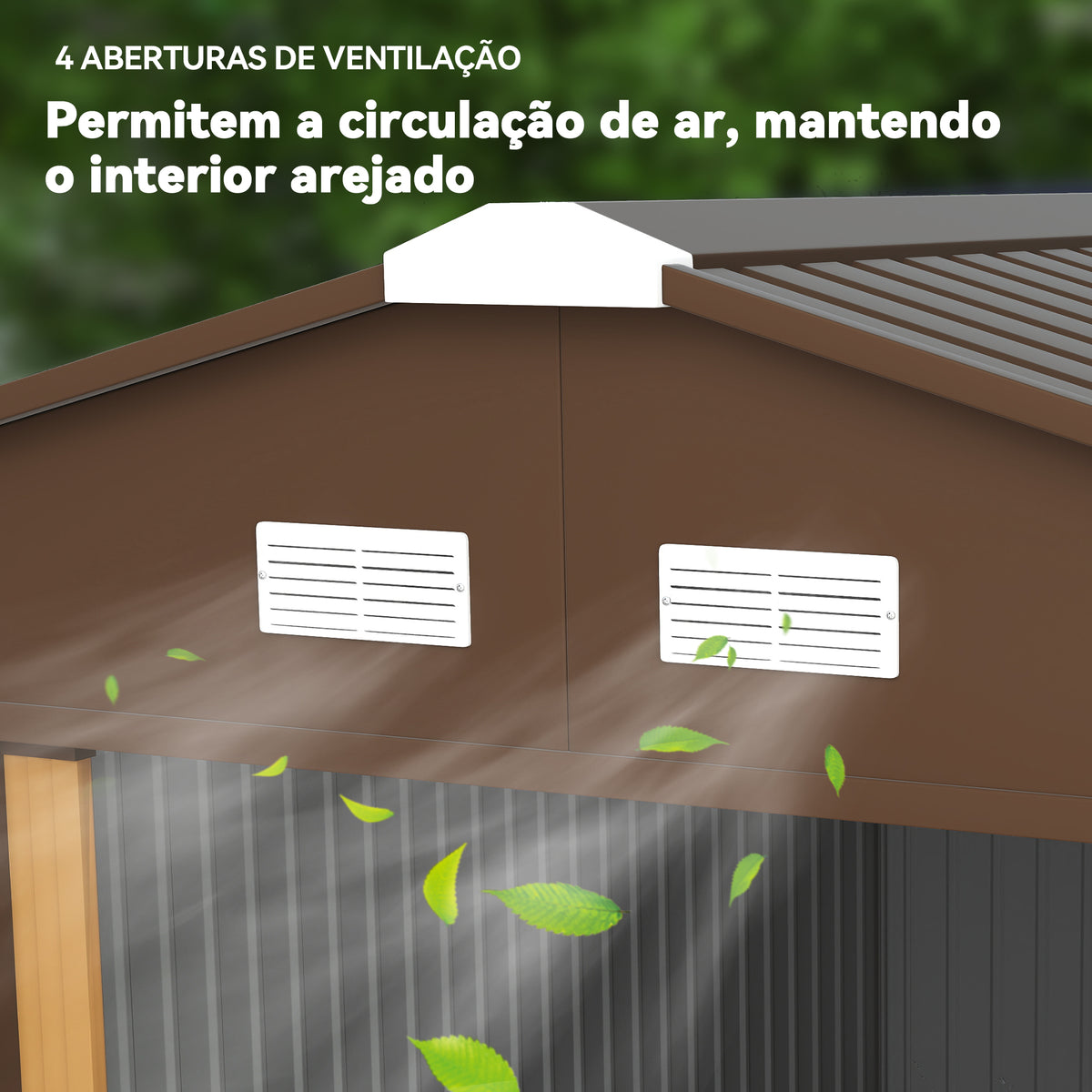 Abrigo de Jardim Metálico 340x386x200cm Abrigo de Exterior para Armazenamento de Ferramentas com Base de Reforço Incluida 4 Janelas de Ventilação e Porta Corredeira Marrom — foto 8