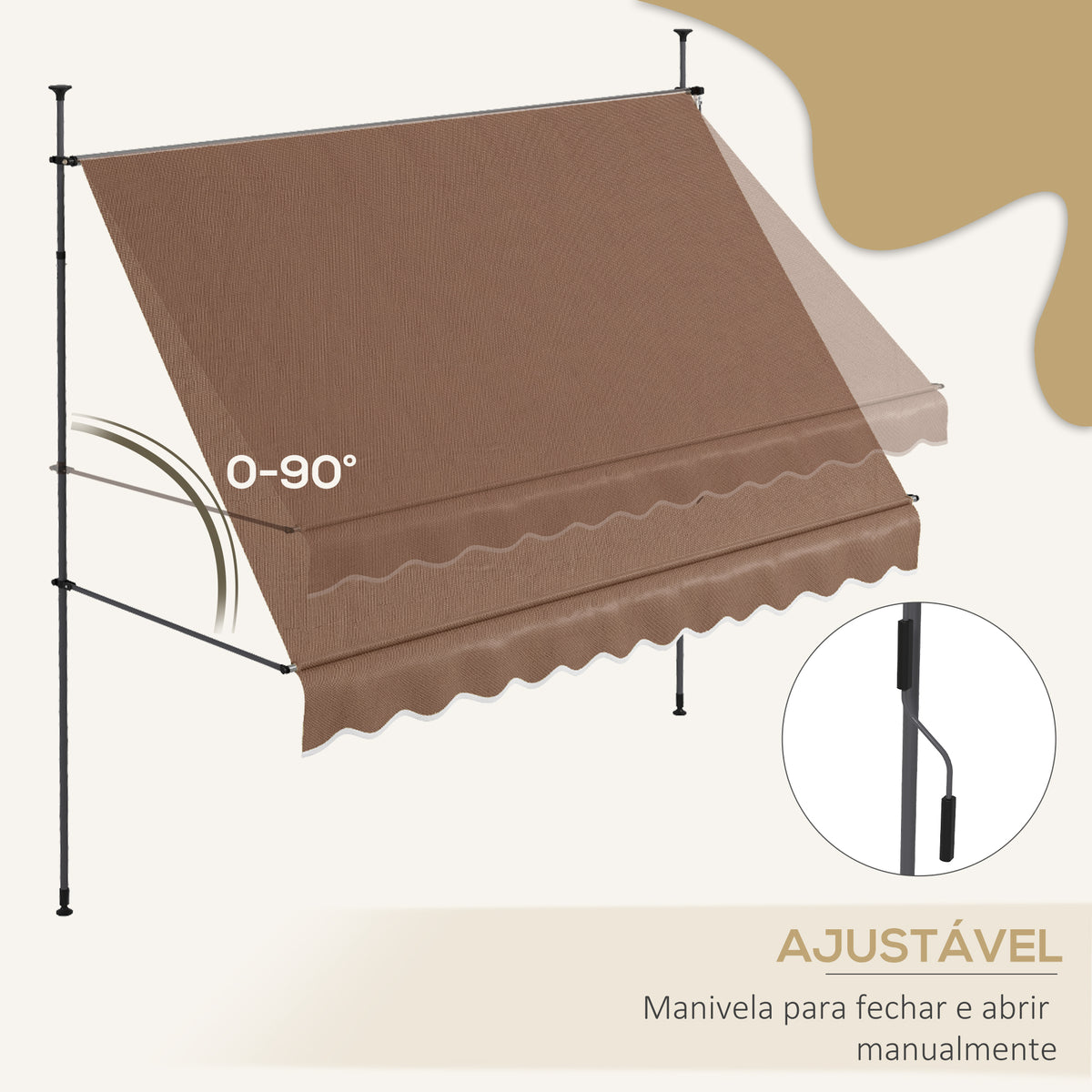 Toldo Manual Retrátil com Manivela 300x120x210-300 cm Toldo para Varanda com Altura Ajustável Impermeável e Anti-UV para Jardim Terraço Cinza Escuro - Modelo 1 — foto 5