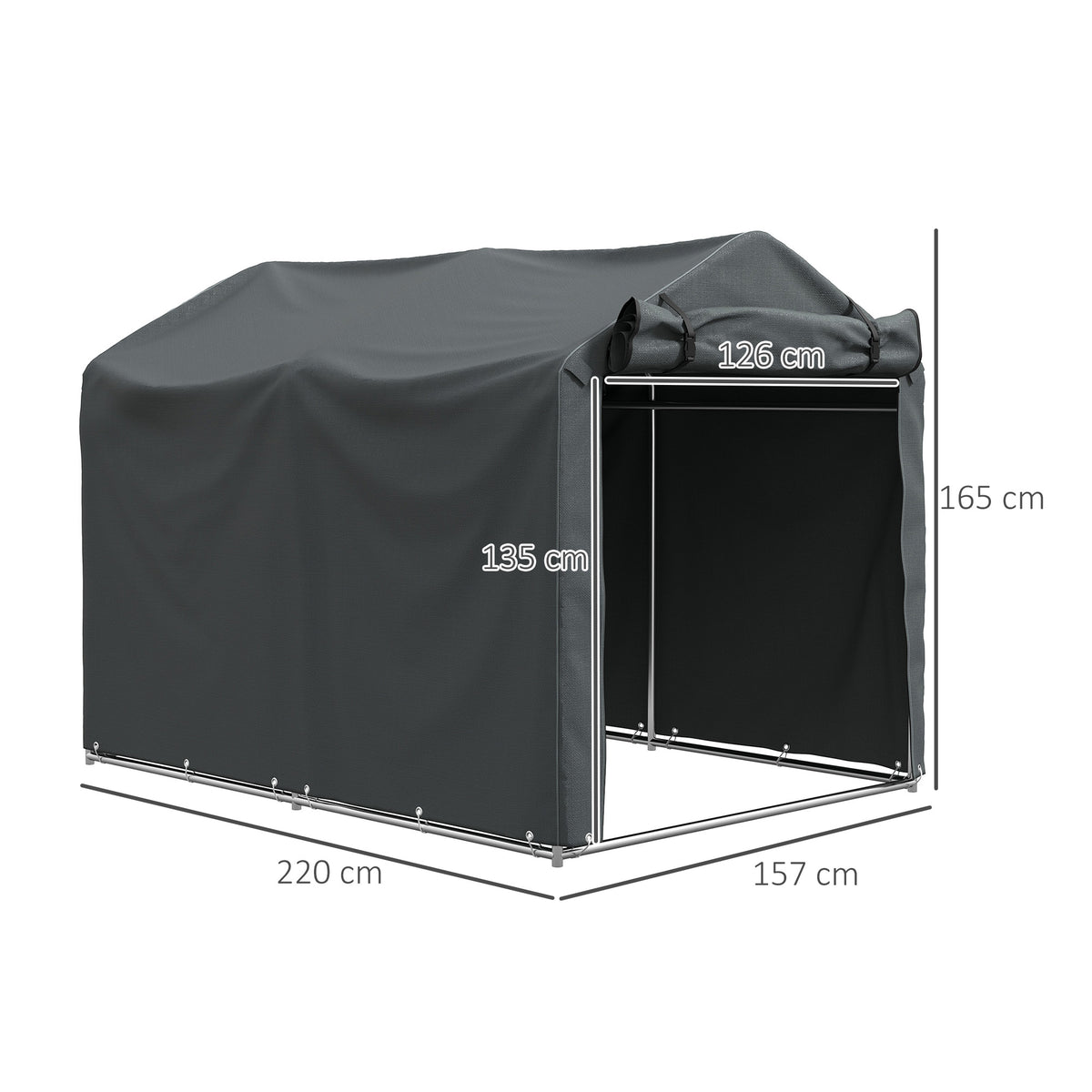 Abrigo de Exterior para Ferramentas e Bicicletas 2,2x1,57x1,65 m Abrigo de Jardim com Porta Desmontável com Fecho de Correr Impermeável Anti-UV Garagem Portátil Cinzento Escuro — foto 3