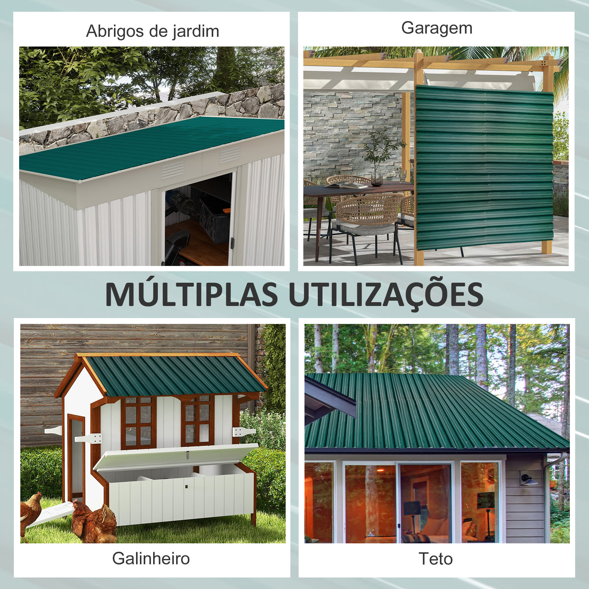 Conjunto de 12 Painéis para Teto de Aço Galvanizado Chapas Perfiladas de Teto 7m² para Abrigo de Ferramentas Abrigo Exterior 129x45cm Verde — foto 4