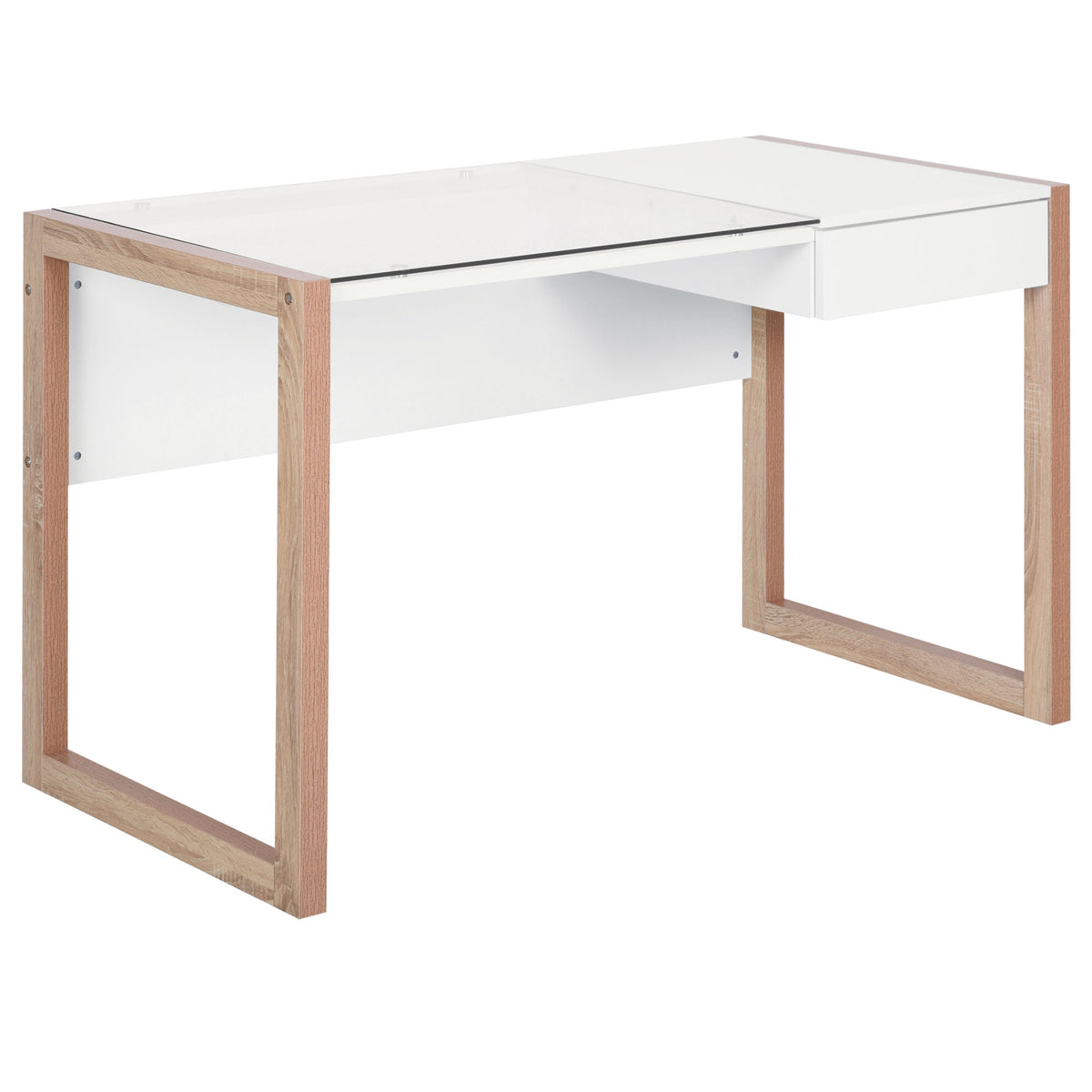 Secretária para escritorio estudo Design moderno com tampo de vidro temperado Gaveta Combinação de estilos 120x60x75 cm branco — foto 1