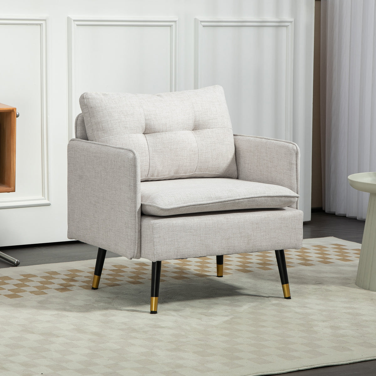 Poltrona Sala de Estar Poltrona Relax com Apoio para os Braços Assento Acolchoado e Pés de Aço Sofá Individual Moderno para Dormitório 76x68x80 cm Creme — foto 2
