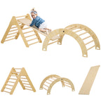 Triangulo de Escalada de Madeira Escalada para Crianças de 18-48 Meses com Rampa e Arco de Aprendizagem 219x72,5x68,5 cm Madeira — foto 1