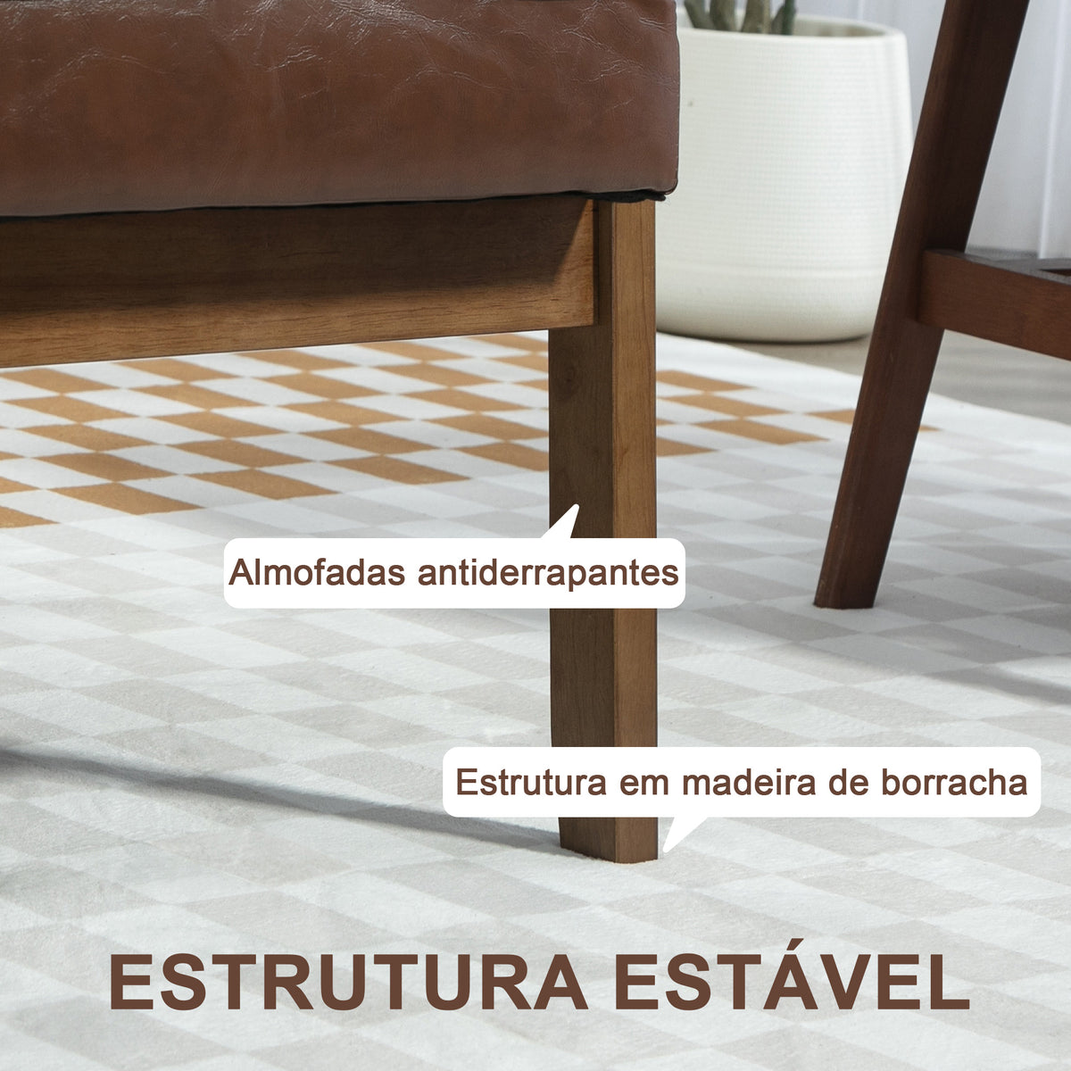 Sofá de 2 Lugares Sofá de 2 Lugares Estofado em Couro PU com Apoio para os Braços de Madeira Encosto Acolchoado Carga 250 kg para Sala de Estar Dormitório 115x70x81 cm Marrom — foto 5