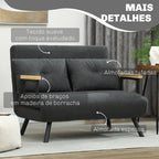 Sofá Cama Sofá Convertível em Cama de 2 Lugares Dobrável com Encosto Ajustável em 5 Níveis e 2 Almofadas Acolchoadas para Escritório Dormitório Sala de Estar 102x73x81 cm Cinza - Modelo 2 — foto 6