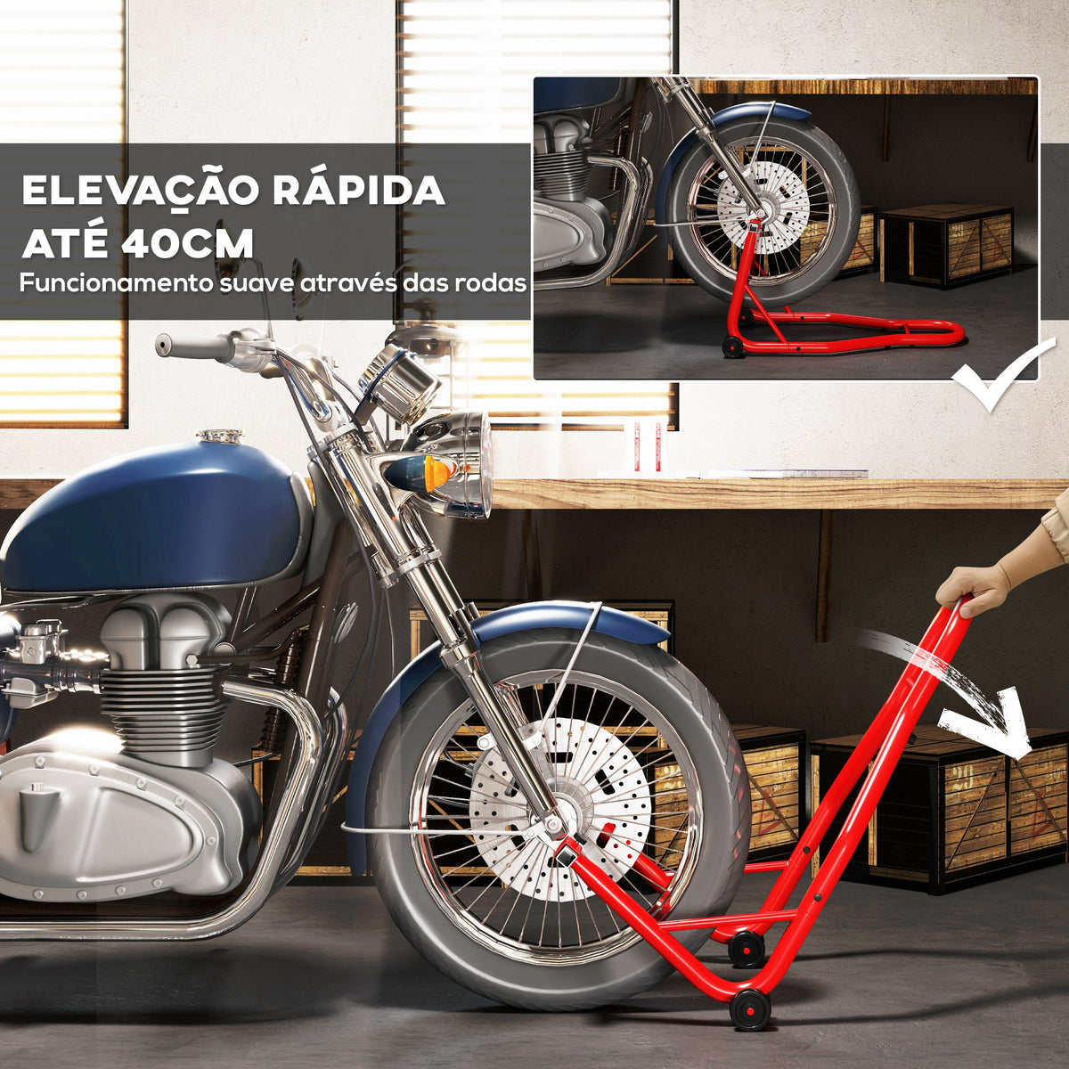 Descanso de Mota Suporte Traseiro Universal Portátil e Móvel – Cor Vermelho – Aço – 80 x 50 x 40 cm — foto 5