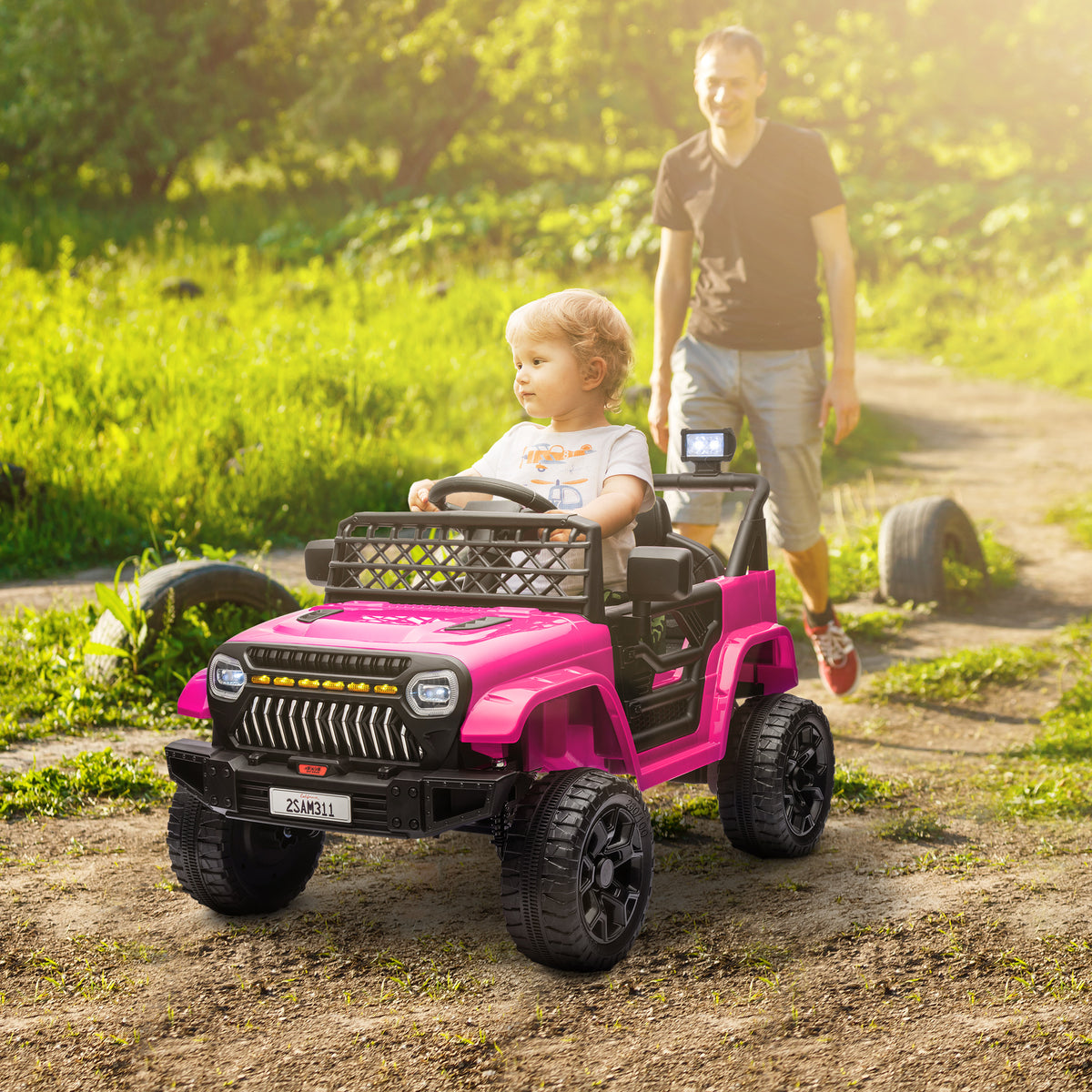 Carro Elétrico para Crianças acima de 3 Anos Carro Elétrico Infantil UTV Carro a Bateria 12V com Controlo Remoto Velocidade Ajustável USB Faróis e Buzina 95x62,5x65 cm Rosa — foto 2