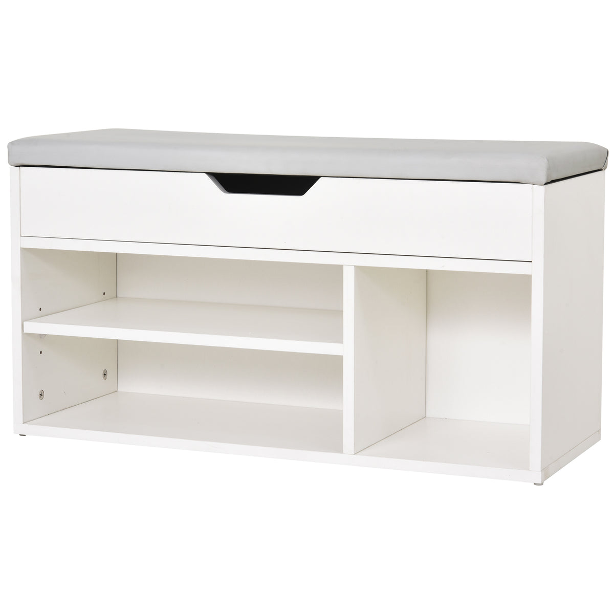 Sapateira com Assento Acolchoado para Entradas e Salões com 1 Gaveta e Prateleira de MDF 80x30x43cm Carga Máxima 120 kg Branco — foto 1