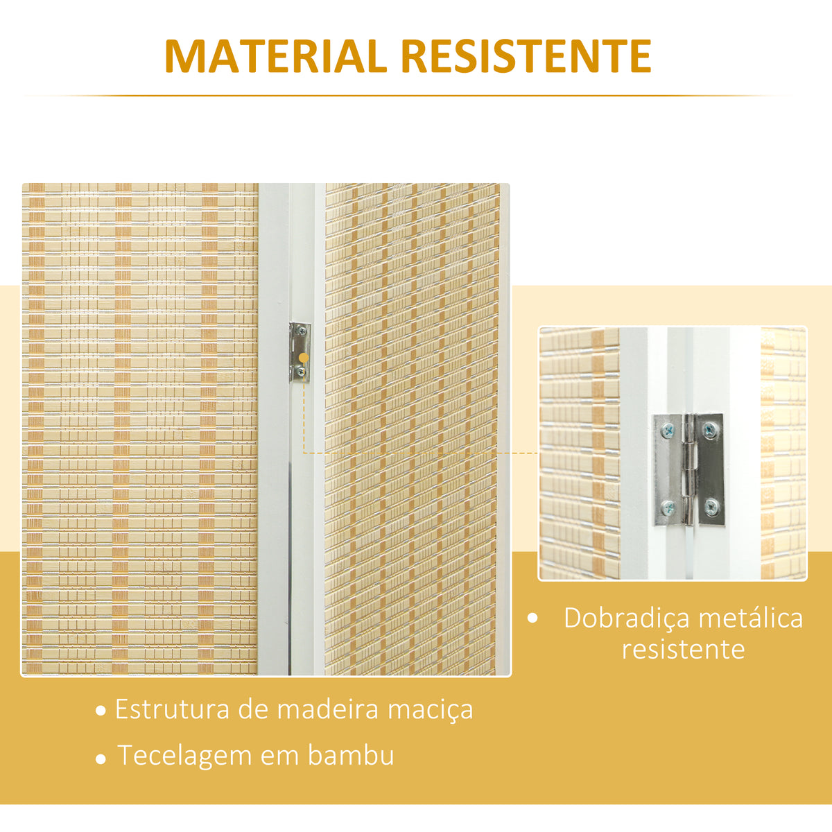 Biombo de 4 Painéis Dobrável 180x180 cm Separador de Ambientes Divisor de Habitação Tecido a Mão de Bambu e Fio de Algodão Decoração Elegante para Sala de Estar Branco — foto 5