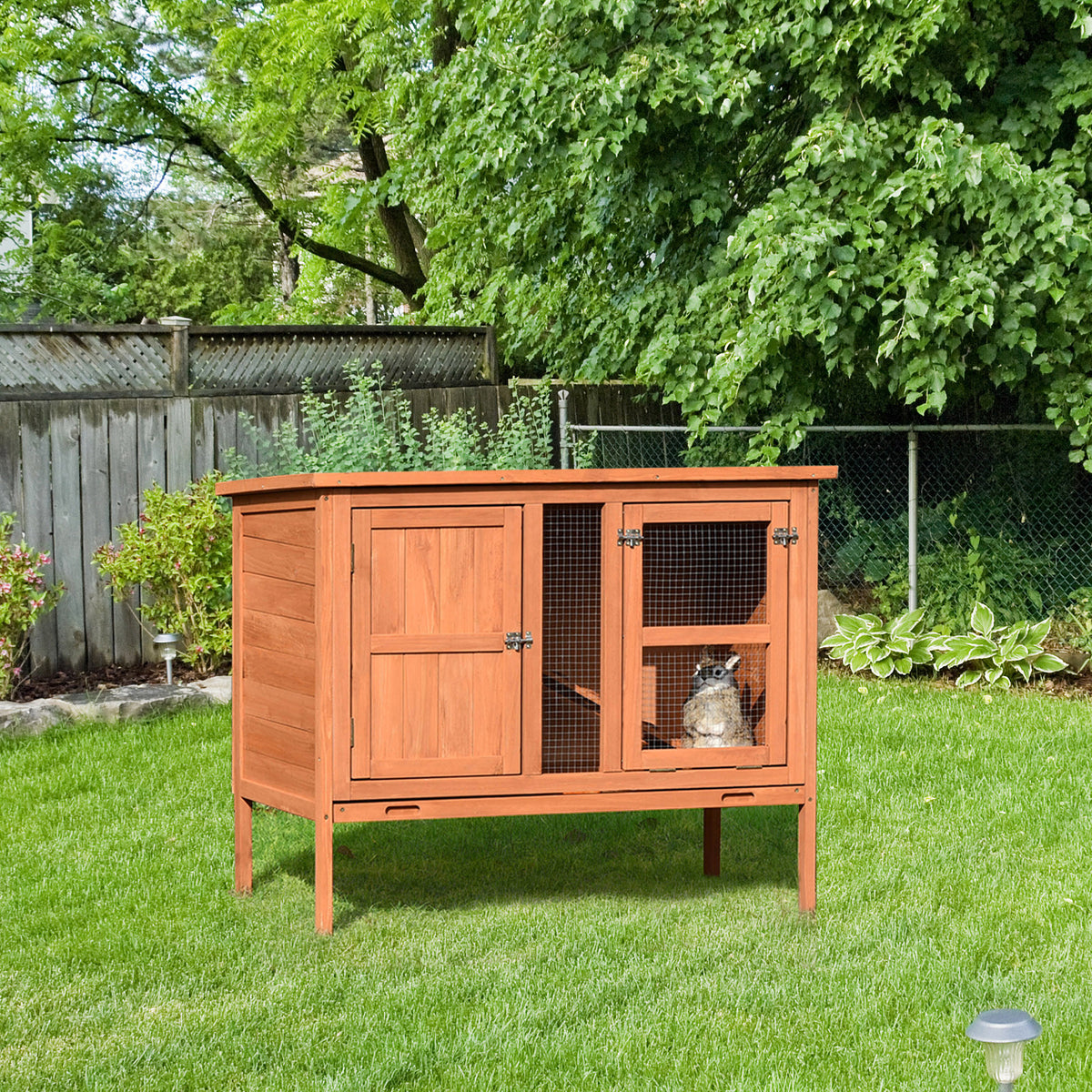Coelheira de exterior gaiola de Madeira para Animais de Estimação pequenos 2 Pisos para Coelhos Porquinhos da Índia Hamster com Telhado Asfáltico bandeja Removível Rampa 102x56x85 cm Madeira Natural — foto 2