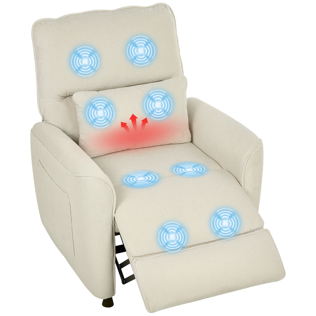 Poltrona de Massagem Relax com Aquecimento Lombar e Massagem por Vibração Poltrona Reclinável Elétrica Motor Silencioso Função de Memória Bolsos Laterais Controle Remoto 88x93x102 cm Creme — foto 1