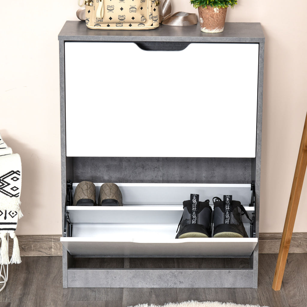 Sapateira Moderna Móvel Sapateira de Entrada com 2 Prateleiras Abatíveis para 8 Pares de Sapatos Sapateira Estreita para Corredor Entrada 62,5x26x81 cm Cinza — foto 7
