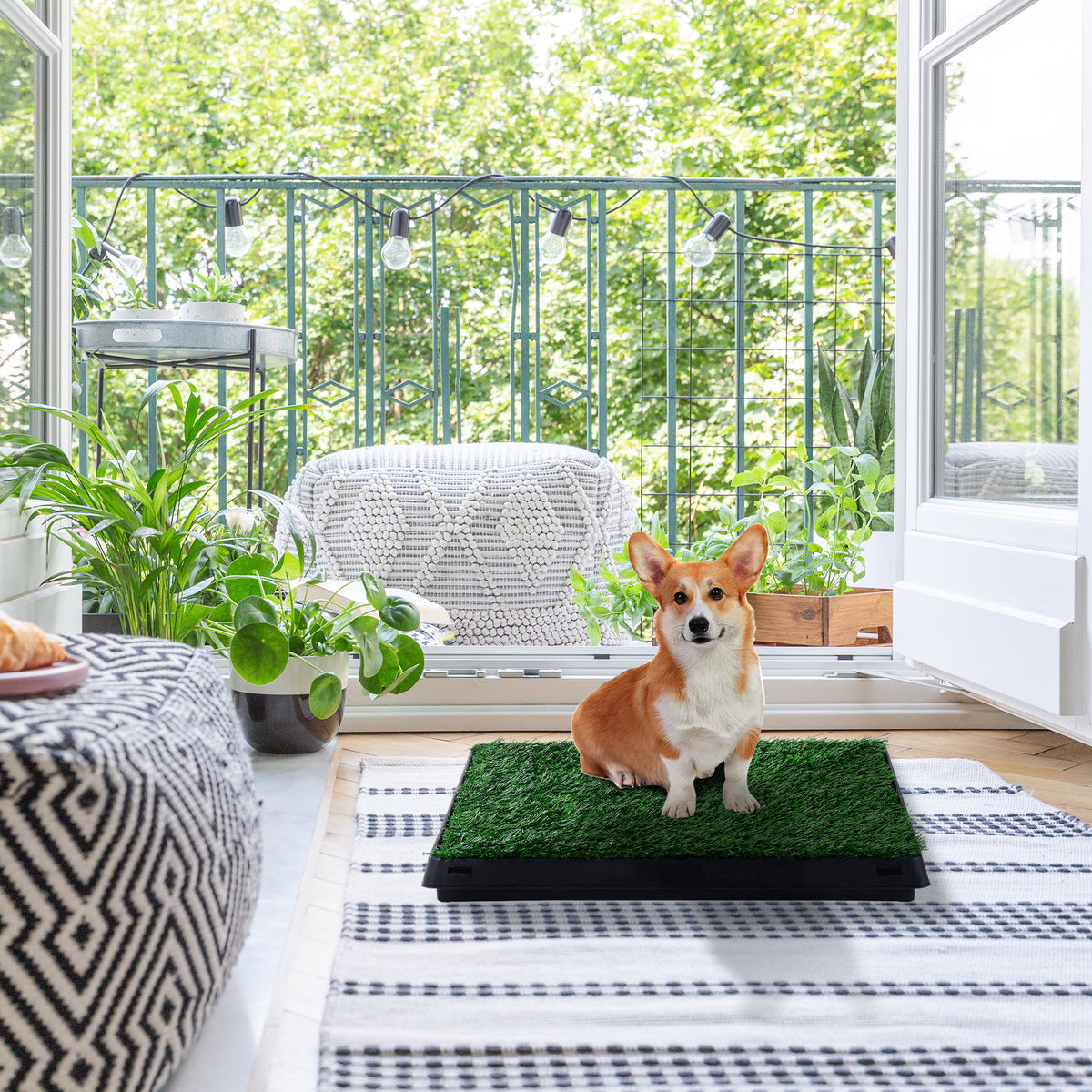 Sanita para Cães com Relva Artificial e Bandeja Sanita Interior para Animais de Estimação com Bandeja Lavável 51x63x6 cm Verde — foto 2