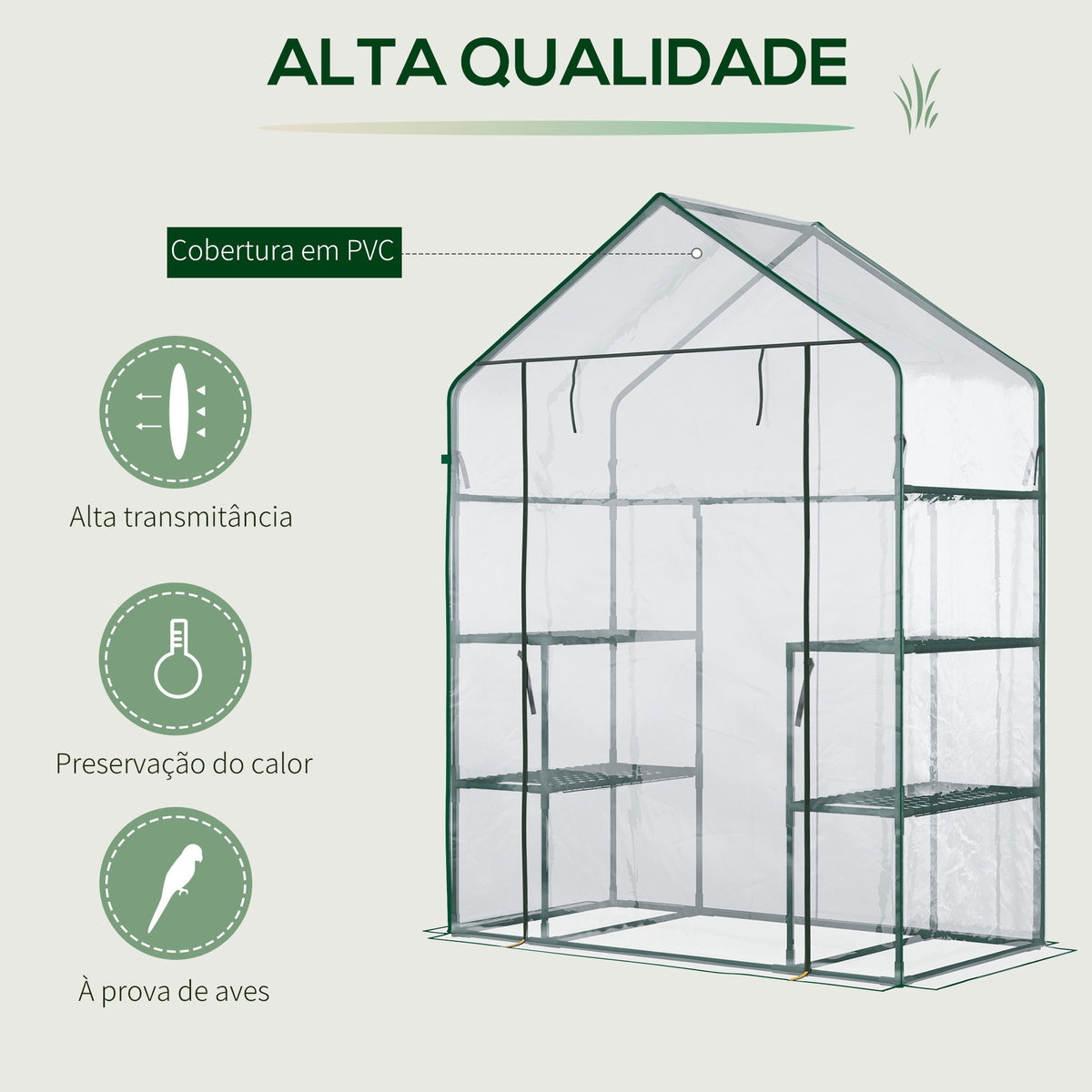 Estufa de Jardim Estufa de Terraço com 4 Prateleiras 1 Porta com Fecho de Correr para Cultivo de Plantas Flores Vegetais 142x73x195 cm Verde — foto 4