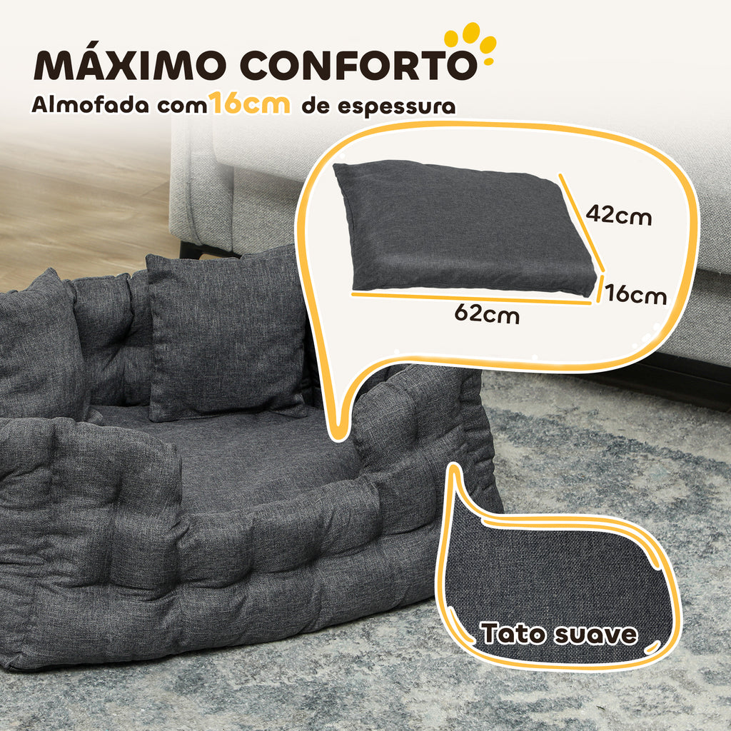 Cama para Cães Pequenos Cama para Animais de Estimação com 2 Almofadas Cama para Cães com Base Antiderrapante Capa Amovível e Lavável 70x50x30 cm Cinza — foto 6