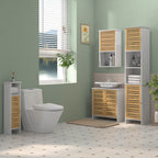 Móvel para Lavatório Móvel Sob Lavatório Moderno com Portas Magnéticas de Bambu e Estante Ajustável 60x30x60 cm Branco e Madeira — foto 2