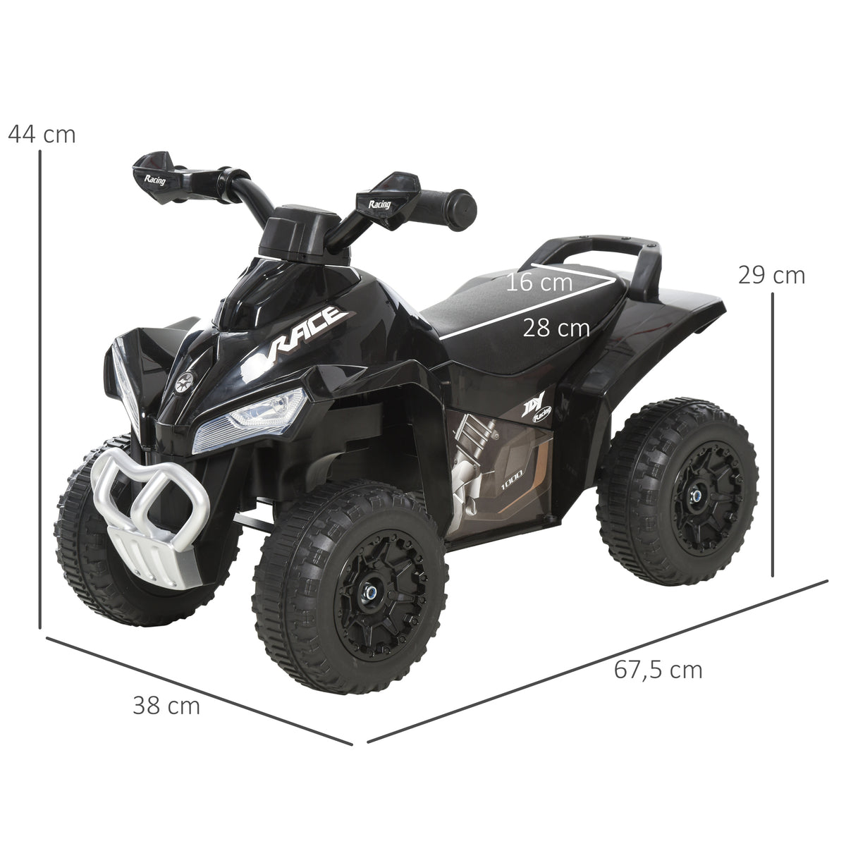 Quad Andador ATV para Crianças de 18-36 Meses com Luzes e Música, 4 Rodas, Suporta até 20 kg, 67,5x38x44 cm Preto — foto 3