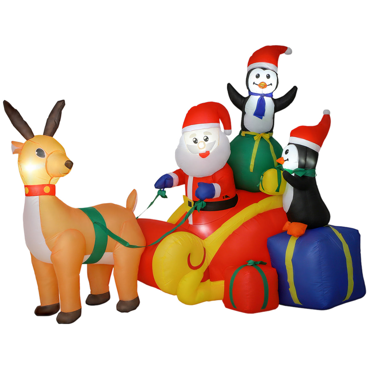 Pai Natal Insuflável com Trenó Pinguins e Renas Insufláveis de Natal com Luzes LED Decoração de Natal para Exterior e Interior 180x120x155 cm Multicor — foto 1
