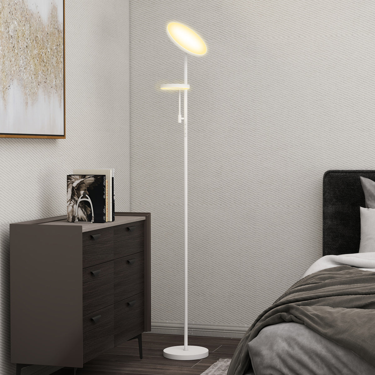 Candeeiro de Pé LED 42W Candeeiro de Pé para Sala Giratória com Controlo Remoto e Táctil Temperatura de Cor e Brilho Ajustáveis para Salas de Estar Quartos Escritórios Ø25x175 cm Branco — foto 2