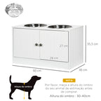 Comedouro Elevado para Cães Grandes com 2 Tigelas de 2000ml de Aço Inoxidável Comedouro para Cães com 2 Portas e Armazenamento Oculto 60x30x35,5cm Branco — foto 3