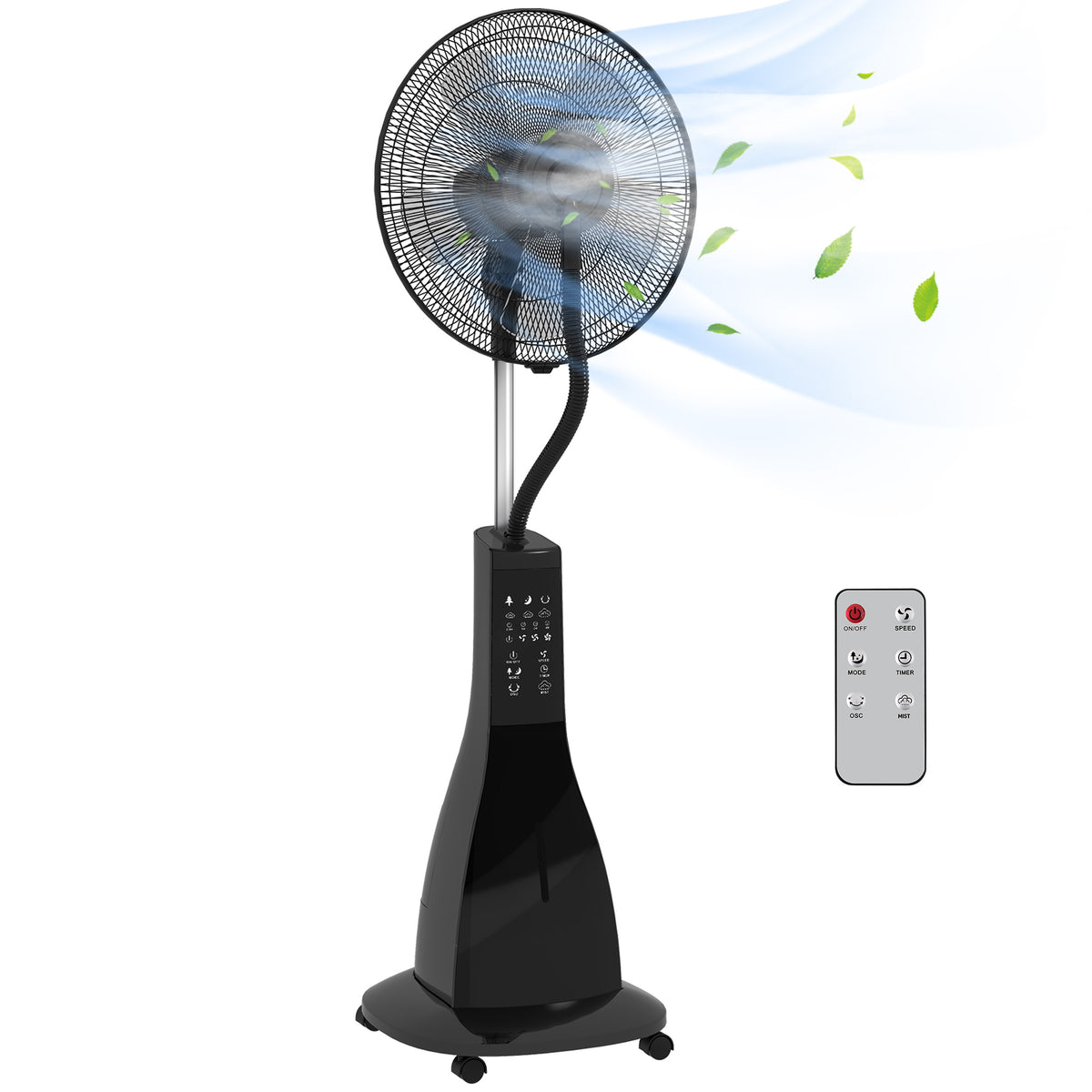 Ventoinha Nebulizadora Ventoinha de Pé com Nebulizador 90 W Temporizador Depósito 3L Controlo Remoto 3 Velocidades 5 Pás e Ecrã LED Preto — foto 1