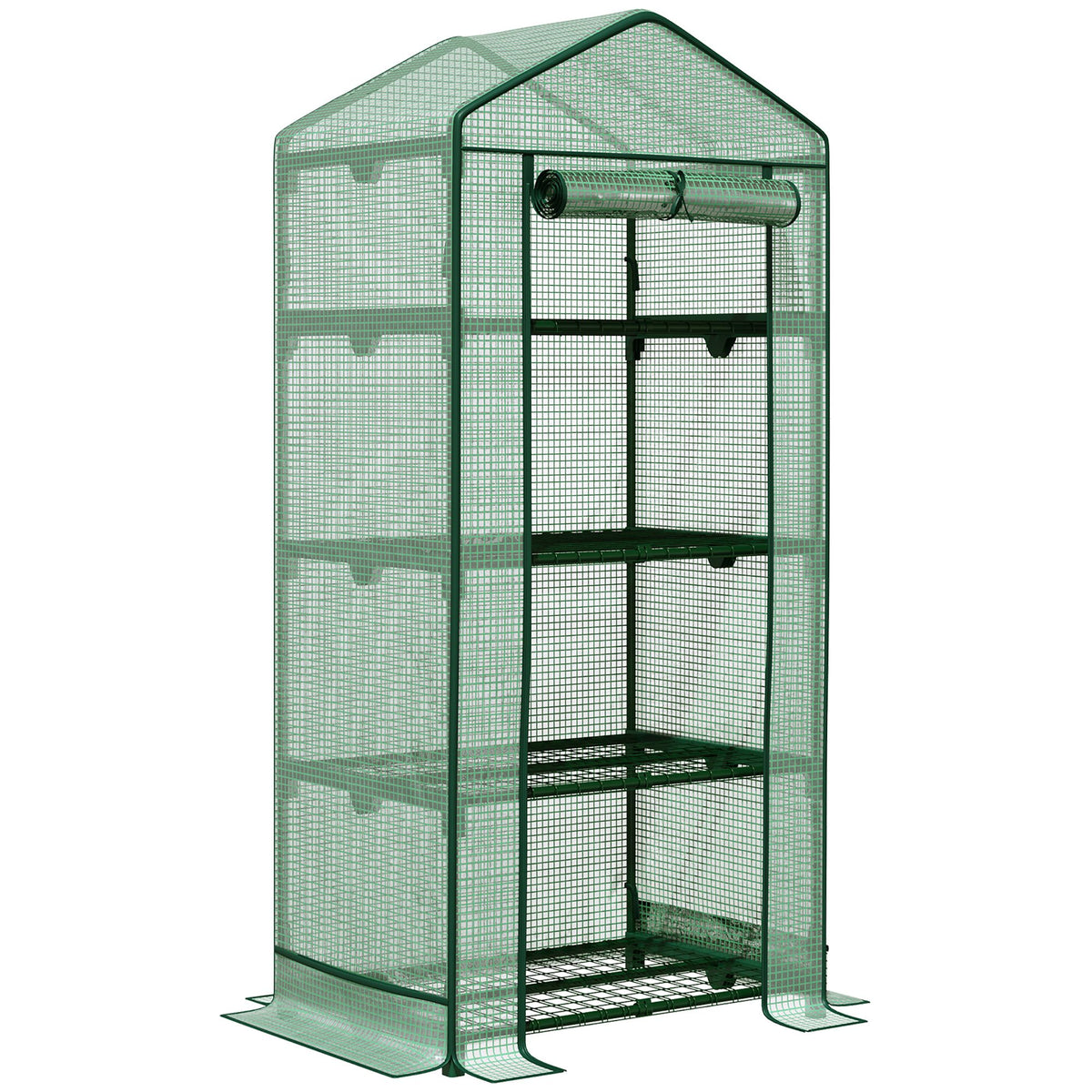 Estufa de Jardim com 4 Prateleiras de Grade e Porta Enroláveis Estufa para Vasos de Plantas Flores Jardim Exterior 69x49x158cm Verde — foto 1