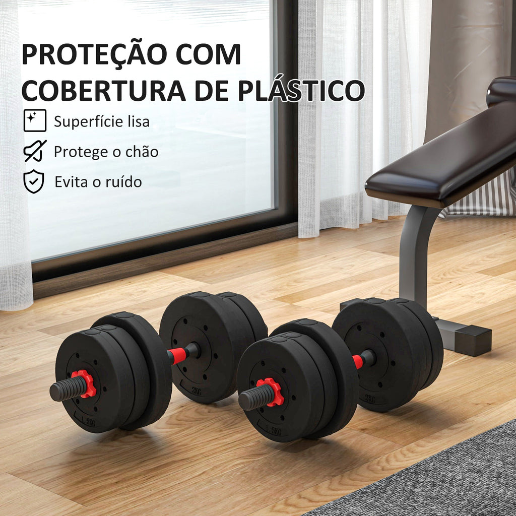 Conjunto de Halteres de 20 kg 2 em 1 com Barras de Conexão e Barra de Extensão Treinamento de Força e Levantamento de Pesos para Casa Escritório Ginásio Preto — foto 7