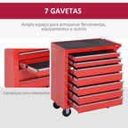 Carrinho de Ferramentas com 7 Gavetas, Carrinho de Oficina com Fechadura, Pega, 2 Rodas com Travão, para Garagem, Casa, Vermelho — foto 4