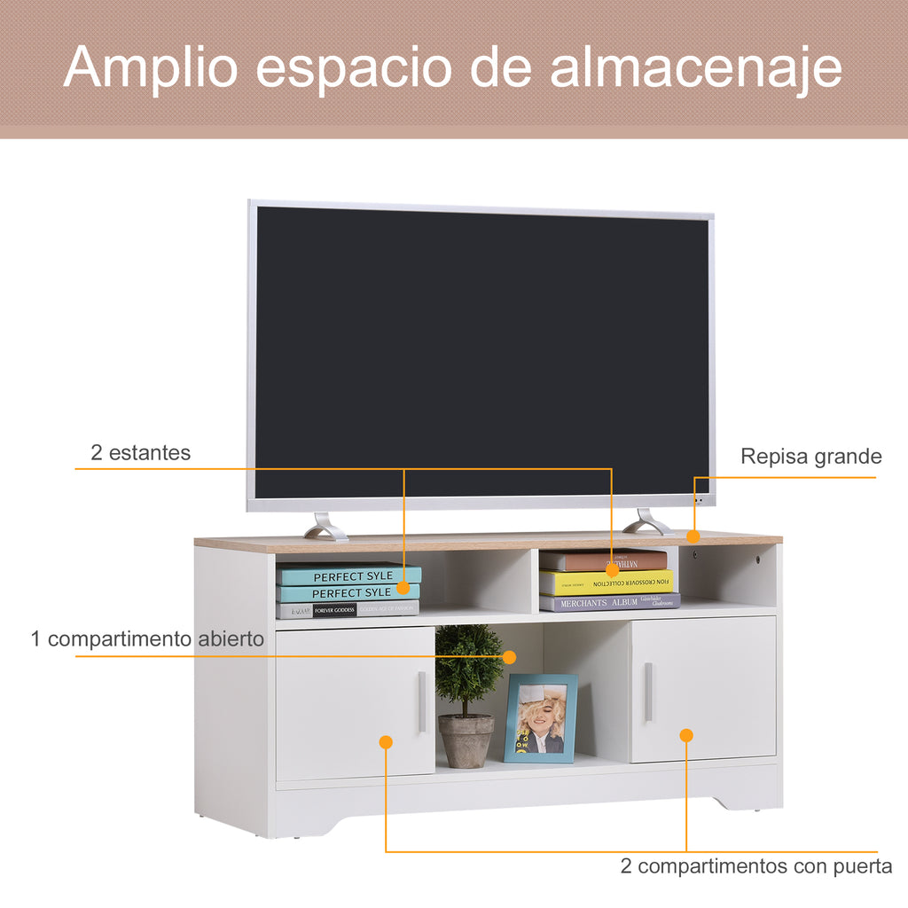 Móvel de TV para Sala de Estar Móvel de TV com Amplo Espaço de Arrumação Prateleiras Abertas Orifício Passa Cabos 105x40x52 cm Branco e Madeira — foto 4