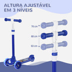 AIYPLAY Trotinete para Crianças de 2-6 Anos Trotinete Infantil Dobrável Trotinete com 3 Rodas LED Altura Ajustável Carga 25 kg 52x29x63-76 cm Azul — foto 4