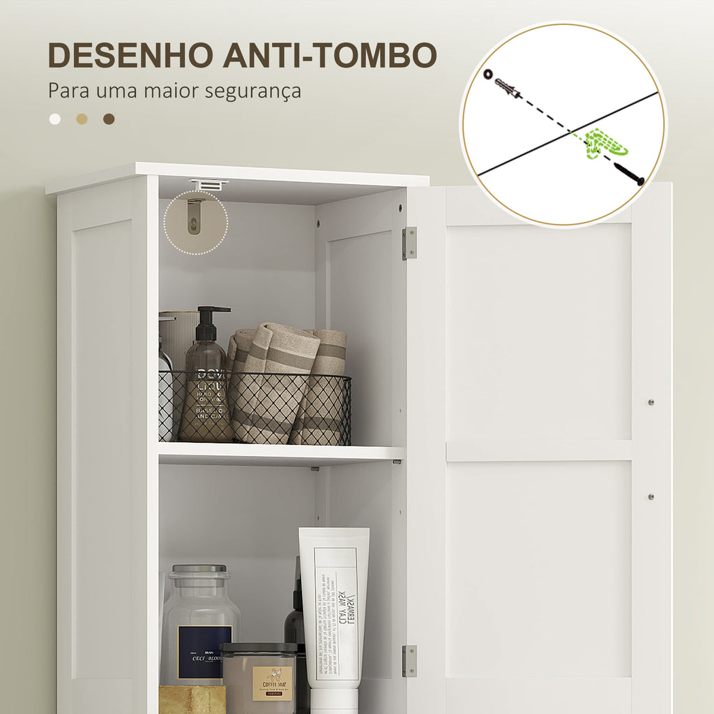 Coluna de Casa de Banho com 2 Portas 1 Gaveta e 2 Prateleiras Ajustáveis Armário Alto de Casa de Banho Estreito Estilo Rústico 40x30x170 cm Branco — foto 7