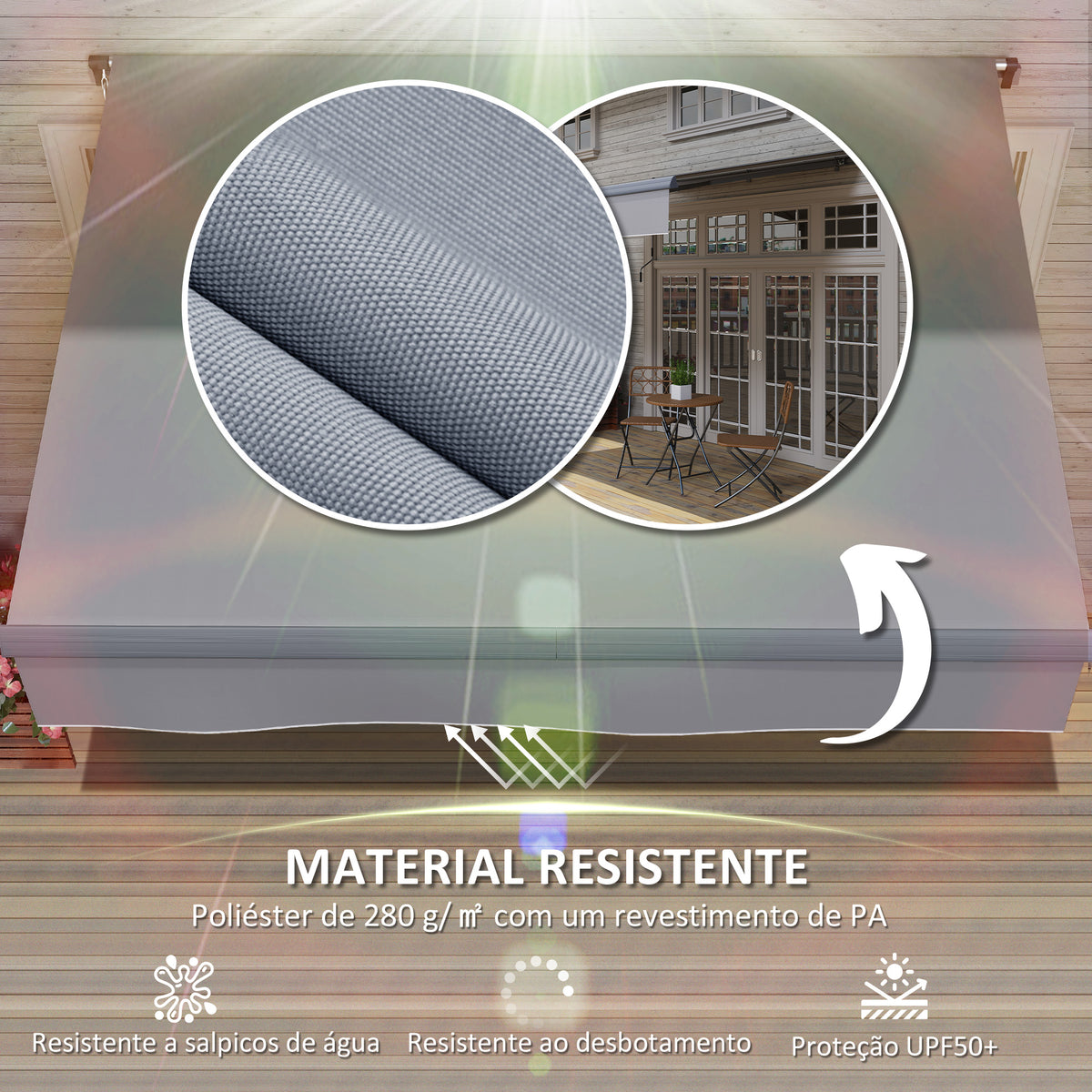 Toldo Retrátil Manual para Jardim Toldo Exterior Ajustável com Manivela Proteção UV Estrutura de Metal e Alumínio 295x200 cm Cinzento — foto 5