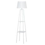 Lâmpada de pé Tripé de metal Soquete E27 de Máximo 40W com tela de linho e prateleira de 2 níveis 35,5x35,5x158 cm Branco — foto 1
