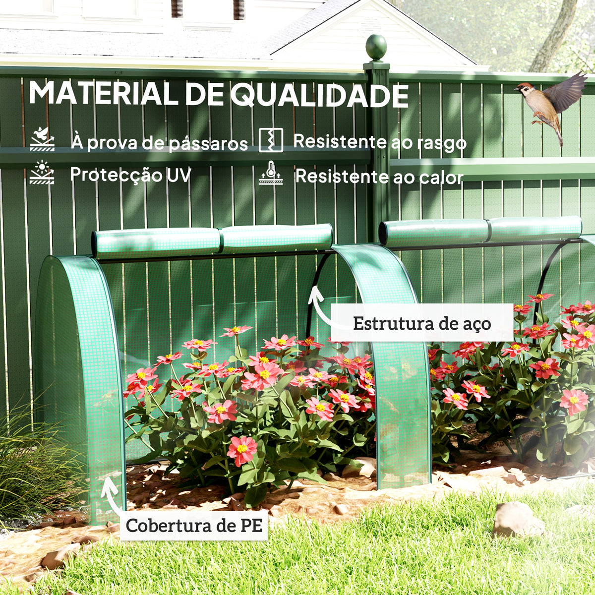 Estufa 395x100x80 cm para Jardim Varanda Estufa Pequena para Cultivo de Plantas com 4 Janelas Estrutura de Aço e PE Verde — foto 4
