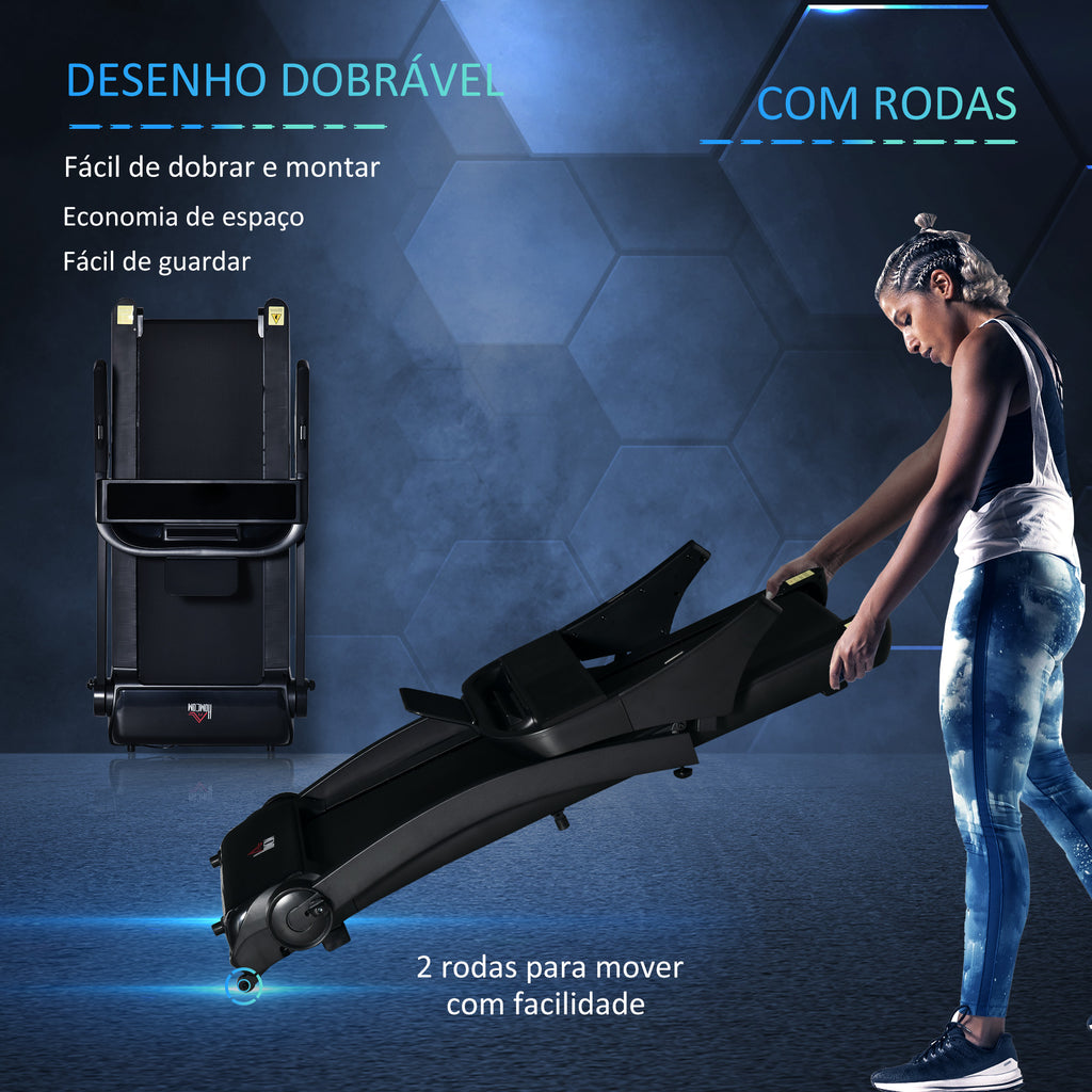 Passadeira de Correr e Andar Dobrável com 12 Programas Velocidade até 14km/h Tela LCD Pulsômetro Superfície 122x41cm e Rodas de Transporte 153x77x124cm Preto — foto 4