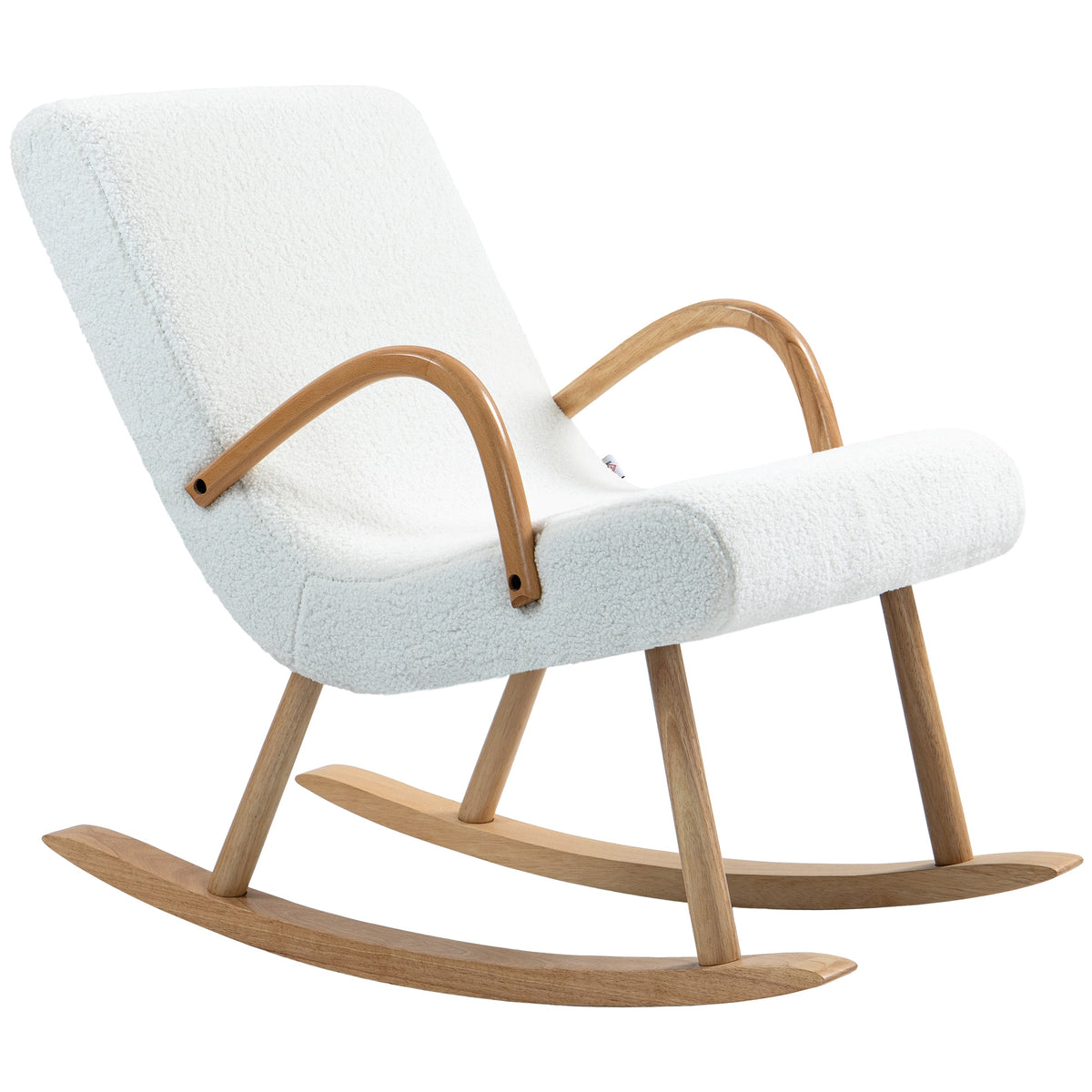 Poltrona Baloiço Moderna Poltrona Sala de Estar Estofada em Lã com Apoio para os Braços e Pés de Madeira Carga 120 kg Poltrona Relax para Sala de Estar Dormitório 60x93x86 cm Branco e Madeira — foto 1