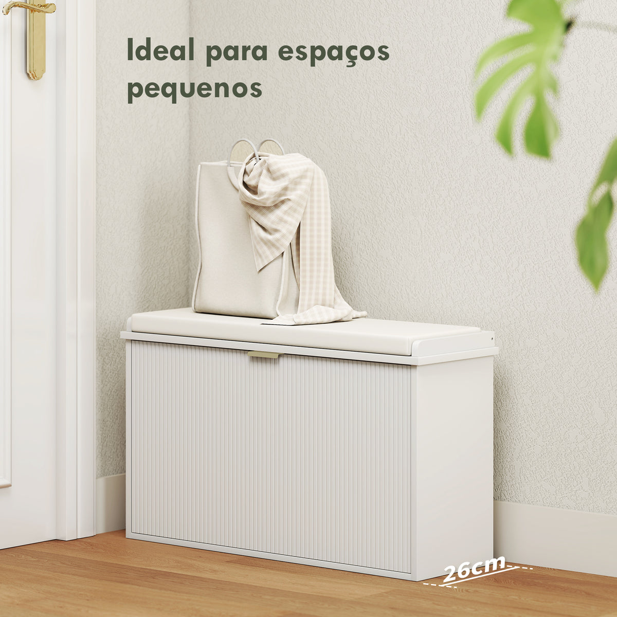 Banco Sapateira Móvel Sapateira Estreito Banco de Entrada com Assento Estofado Caixa Rebatível e Painel de Ripas para Entrada Quarto Sala de Estar 80x26x47,5 cm Branco — foto 4
