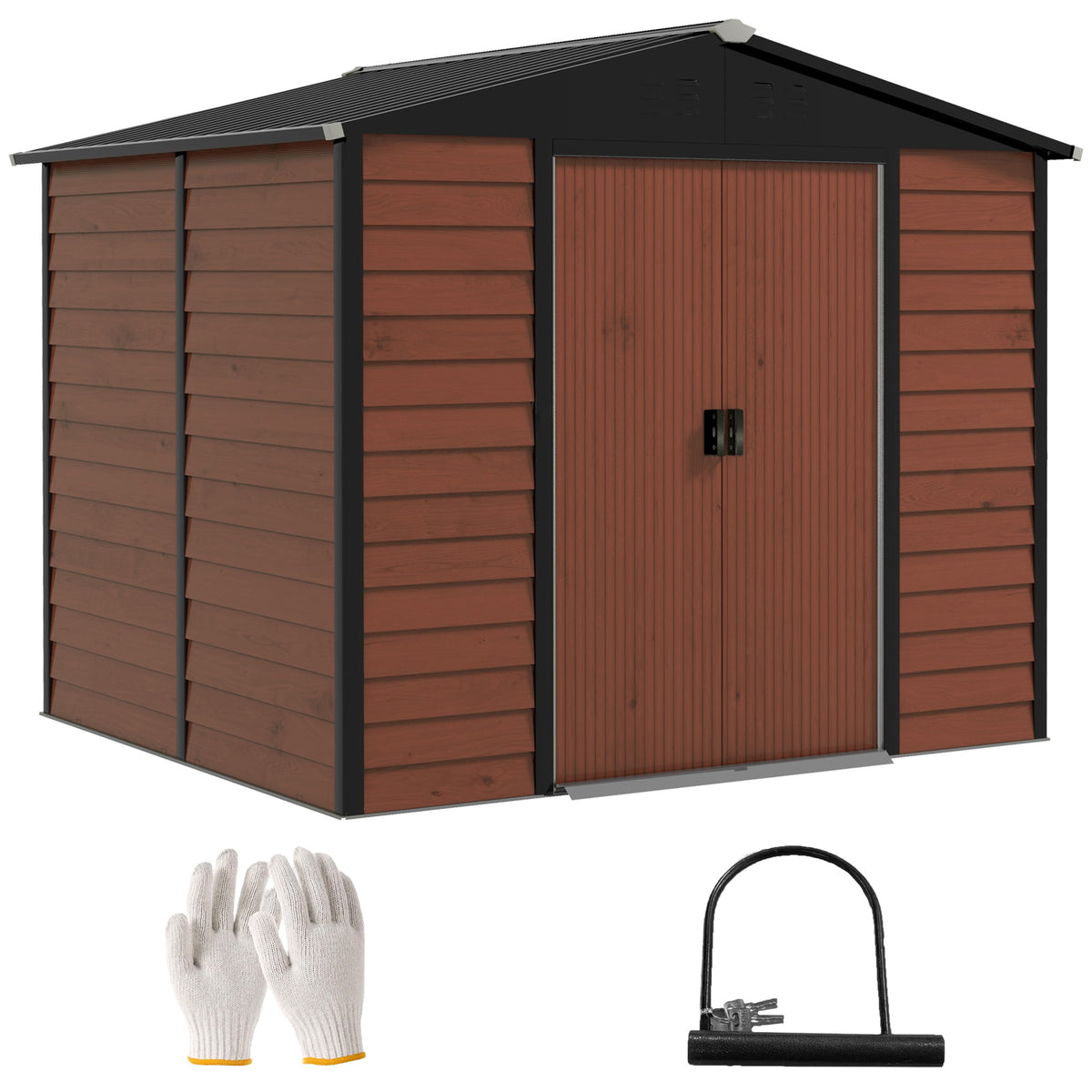 Abrigo de Jardim Exterior 4,4 m² 240x206x198 cm Abrigo de Jardim com Porta de Correr e Fechadura Armário para Jardim Pátio Teca — foto 1