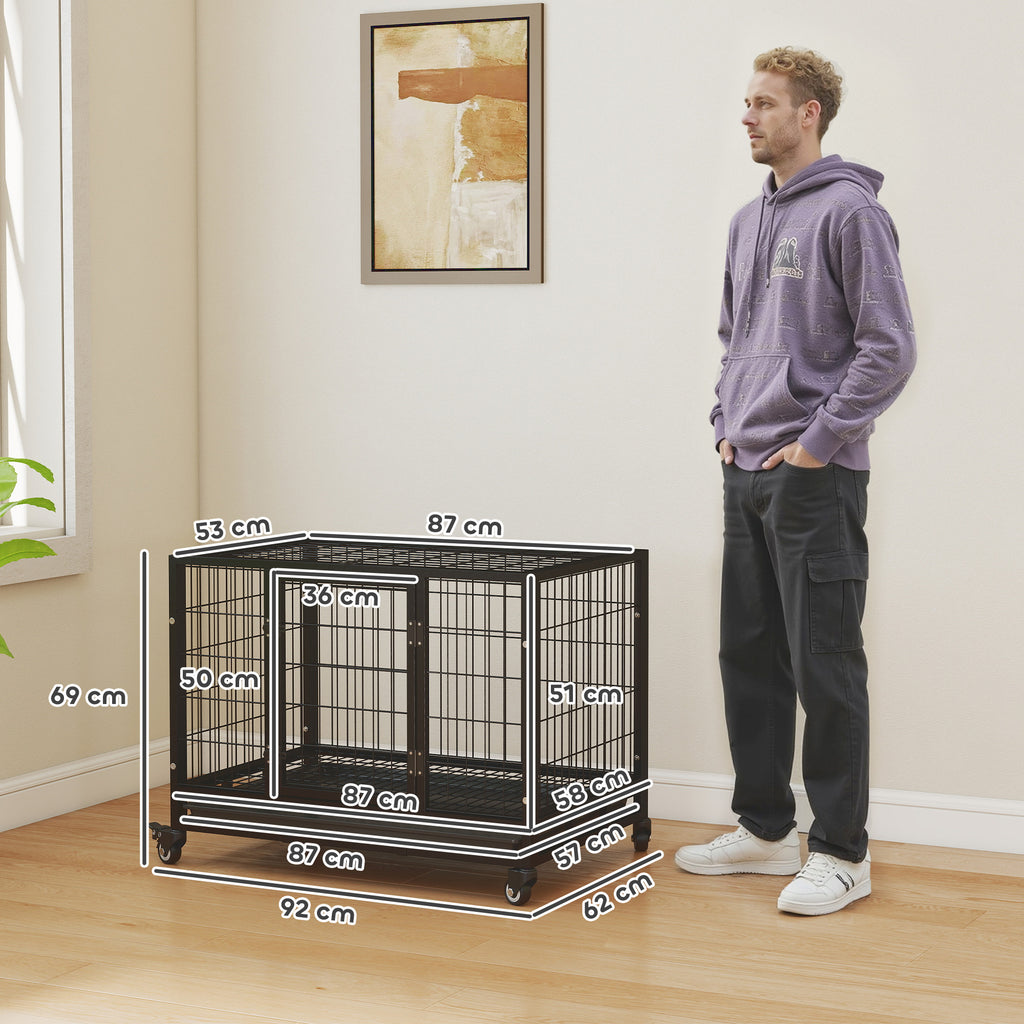 Gaiola de Metal para Cães com Rodas e Freios Bandeja Removível e Porta com Trava para Golden Retriver Labrador 92x62x75cm Preto — foto 3