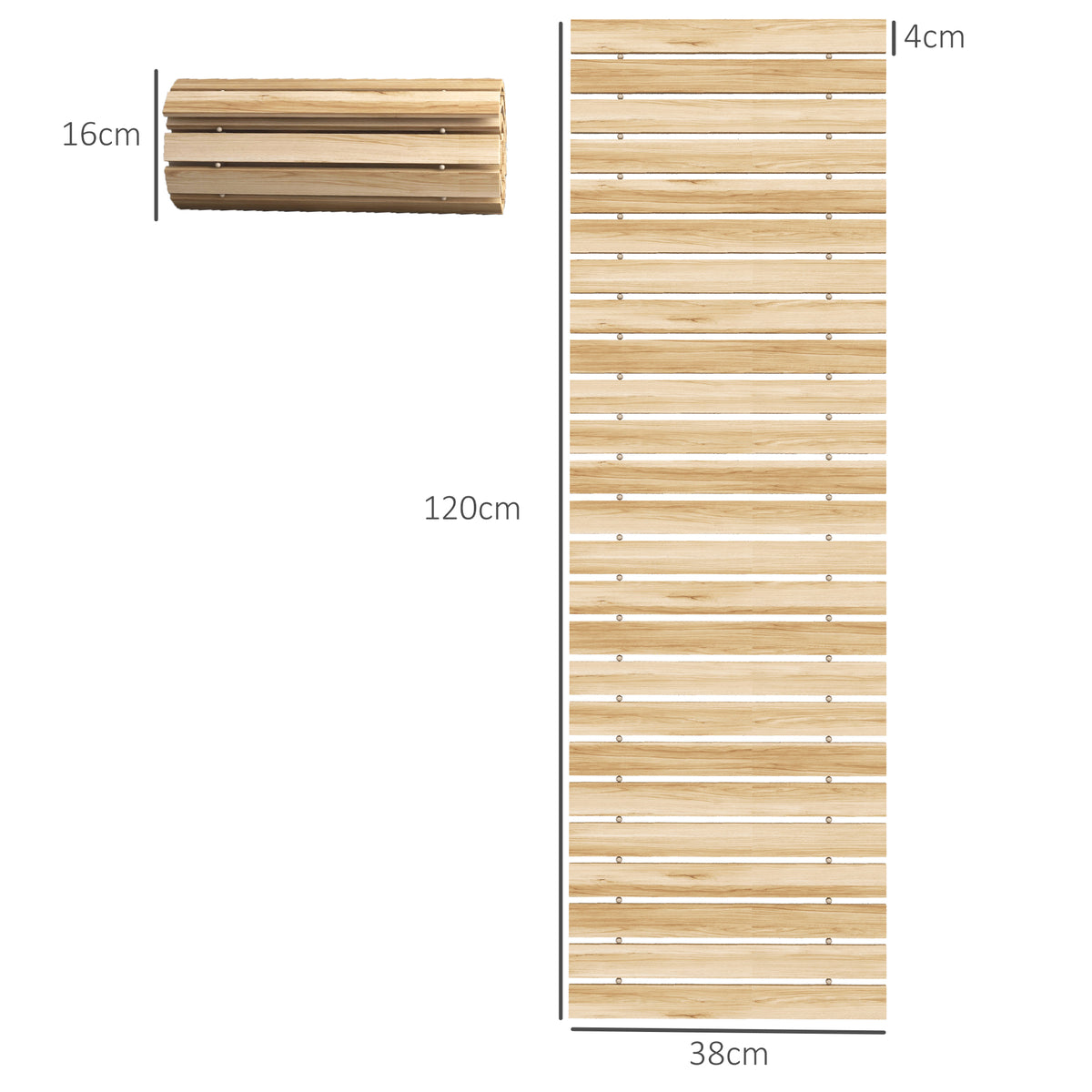Estrado de Ripas de Madeira 120x38 cm Estrado de Ripas Enrolável para Exteriores Resistente às Intempéries Decoração de Jardim para Praia Casamento Festa Natural — foto 3