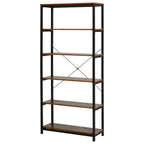 Estantes de estilo industrial com 6 prateleiras abertas para livros Armazenamento da sala de estar Escritório 80x30x180 cm Castanho Rústico — foto 1
