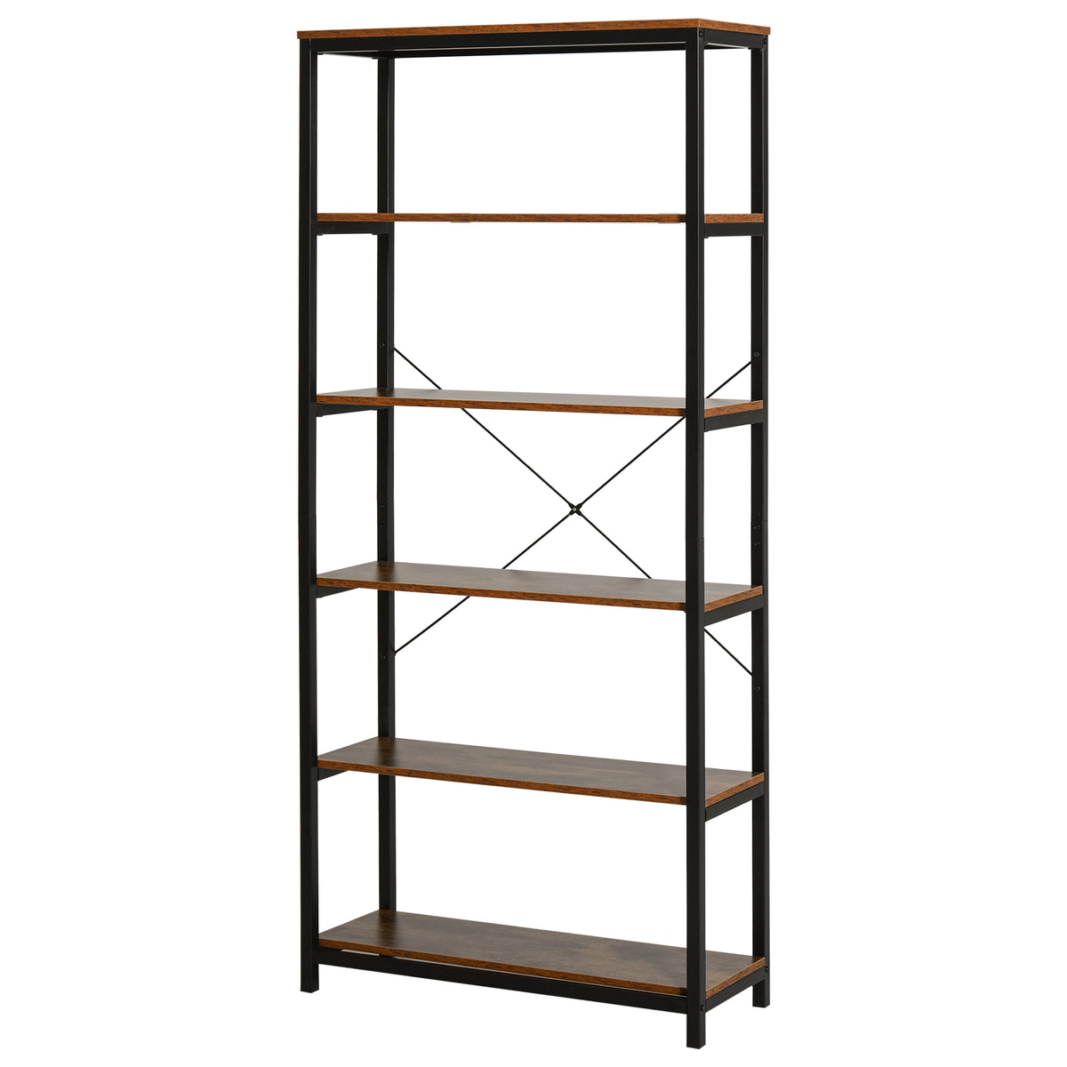 Estantes de estilo industrial com 6 prateleiras abertas para livros Armazenamento da sala de estar Escritório 80x30x180 cm Castanho Rústico — foto 1