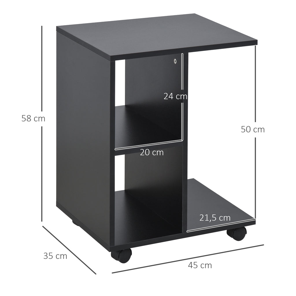 Mesa Auxiliar Moderna Mesa Auxiliar em Forma de C com Rodas e Prateleiras Abertas para Sala de Estar Dormitório 45x35x58 cm Preto — foto 3