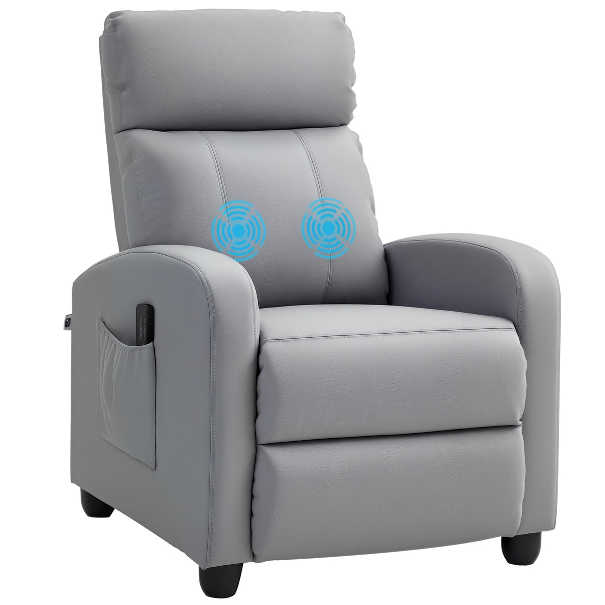Poltrona de Massagem Poltrona Relax Reclinável com Controlo Remoto 2 Áreas de Massagem 8 Programas 5 Níveis de Intensidade Estofado em PU 68x88x98 cm Cinzento — foto 1