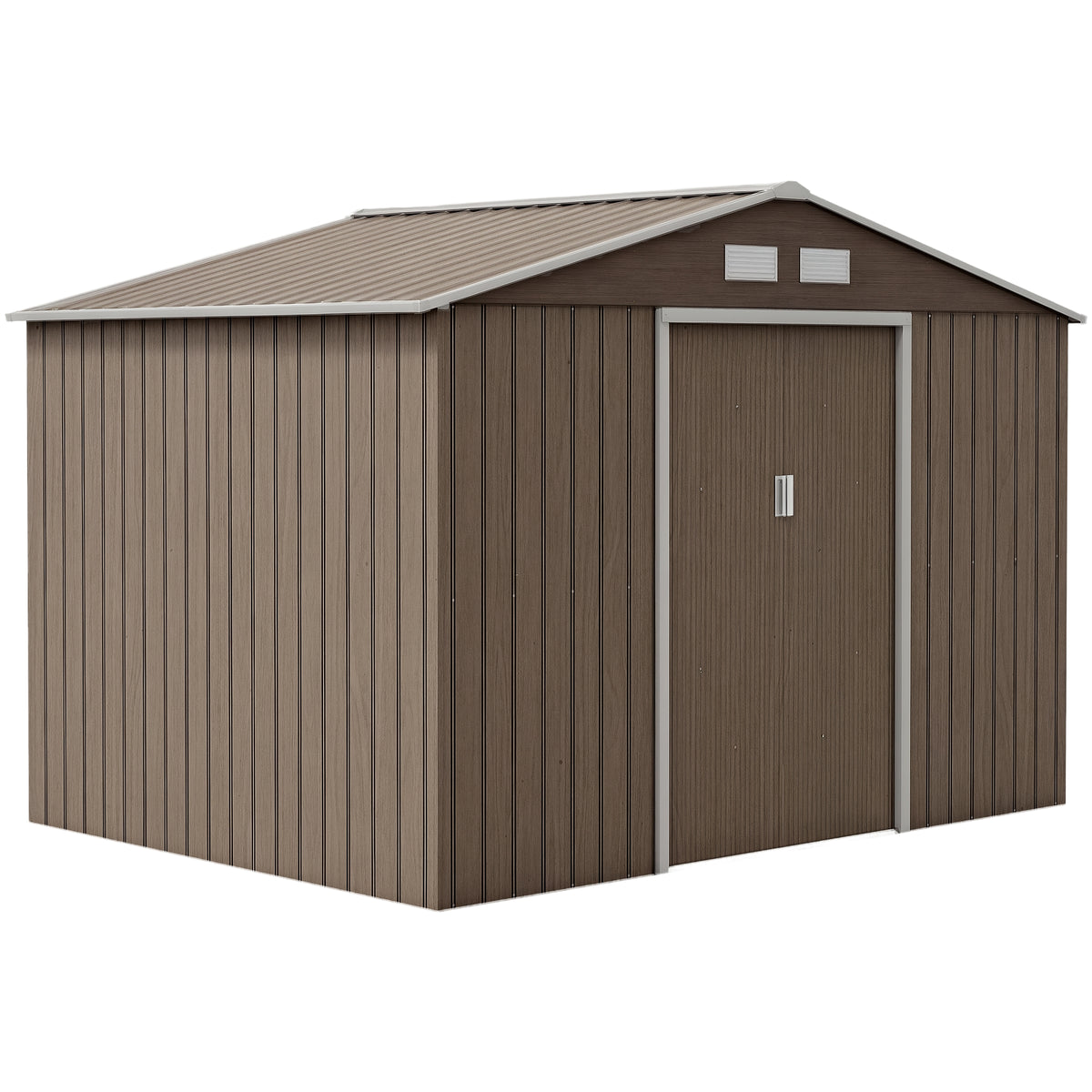 Abrigo de Jardim Exterior Abrigo e Jardim Metálico para Armazenamento de Ferramentas com Base de Reforço Incluída e 4 Janelas 277x195x192 cm Madeira — foto 1