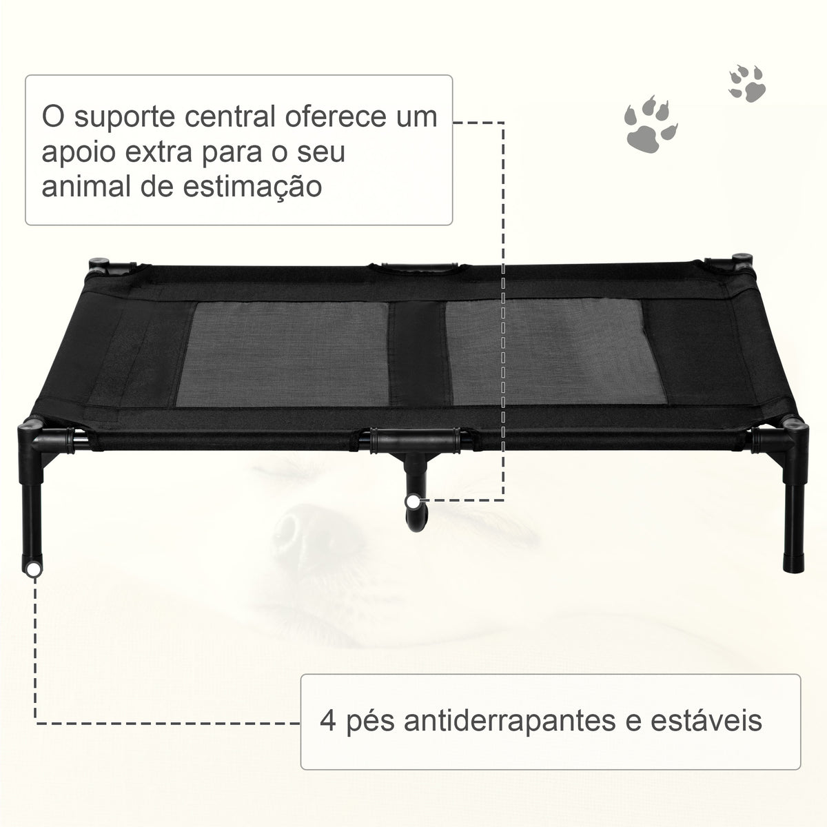 Cama Elevada para Cães Cama de Animais de Estimação com Malha Transpirável e Tecido Oxford para Exterior Interior Jardim Terraço 92x76x18 cm Preto — foto 7