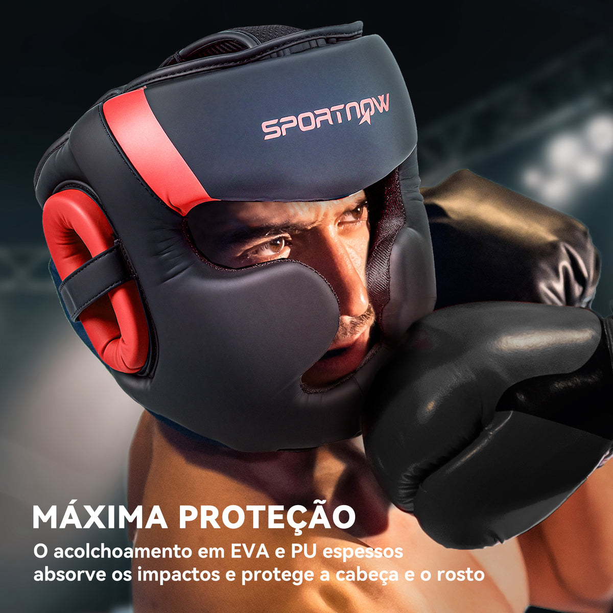 Capacete de Boxe Capacete MMA com Correia Ajustável Protetor de Cabeça para Grappling Sparring Artes Marciais Karate Tamanho L Vermelho e Preto — foto 4