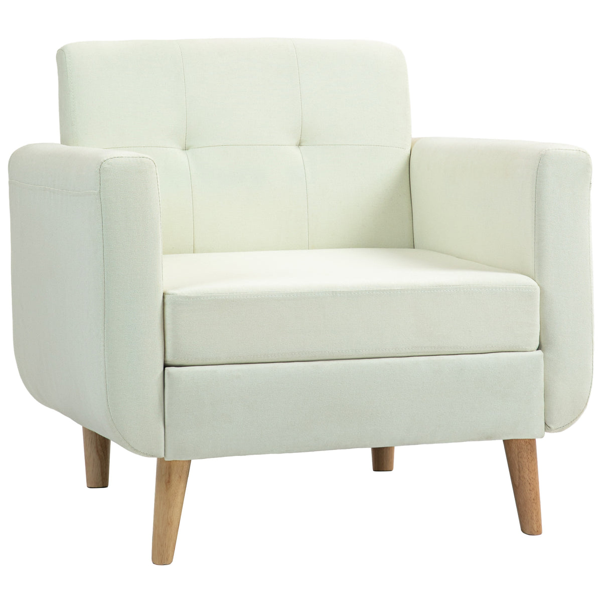 Poltrona Sala de Estar Moderna Poltrona Dormitório com Apoio para os Braços e Pés de Madeira Sofá Individual para Escritório Carga 125 kg 78x70x75 cm Creme — foto 1