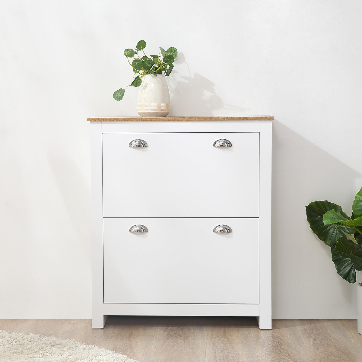 Sapateira Estreita Móvel Sapateira de Entrada com 2 Gavetas Abatíveis Prateleiras Ajustáveis para 12 Pares de Sapatos para Corredor 79x23x90,5 cm Branco — foto 2
