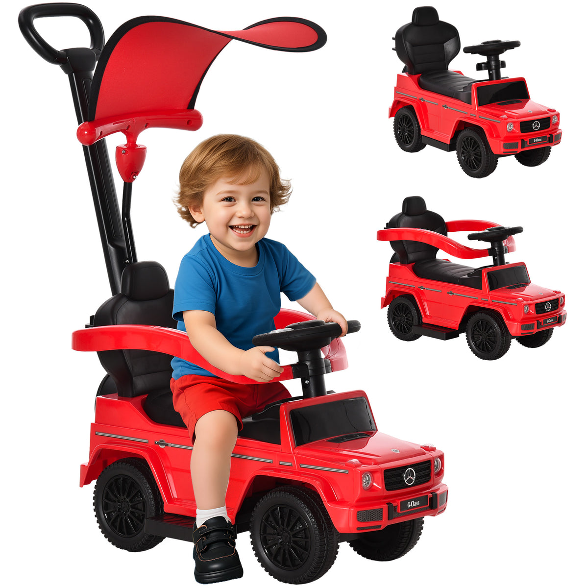 Carro de Passeio Carro Andador para Crianças acima de 12 Meses Mercedes G350 com Buzina Capô Removível Encosto e Suporte de Proteção 85,5x40,5x95 cm Vermelho — foto 1